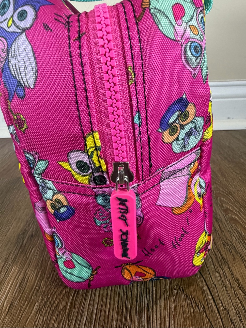Betsey Johnson Owl Print Insulated Lunch Tote Pink Multi Cooler Bag - Picture 6 of 8